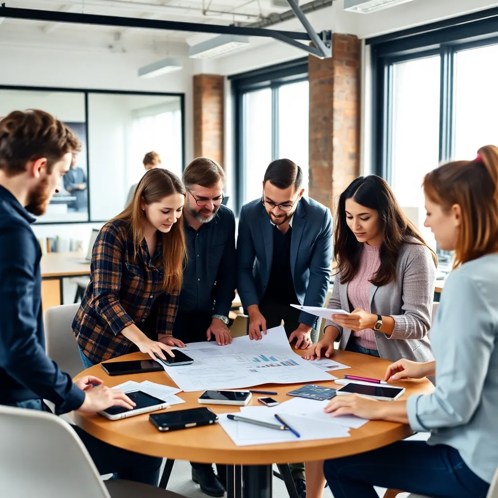 Jonge ondernemer werkt aan een businessplan in een modern kantoor