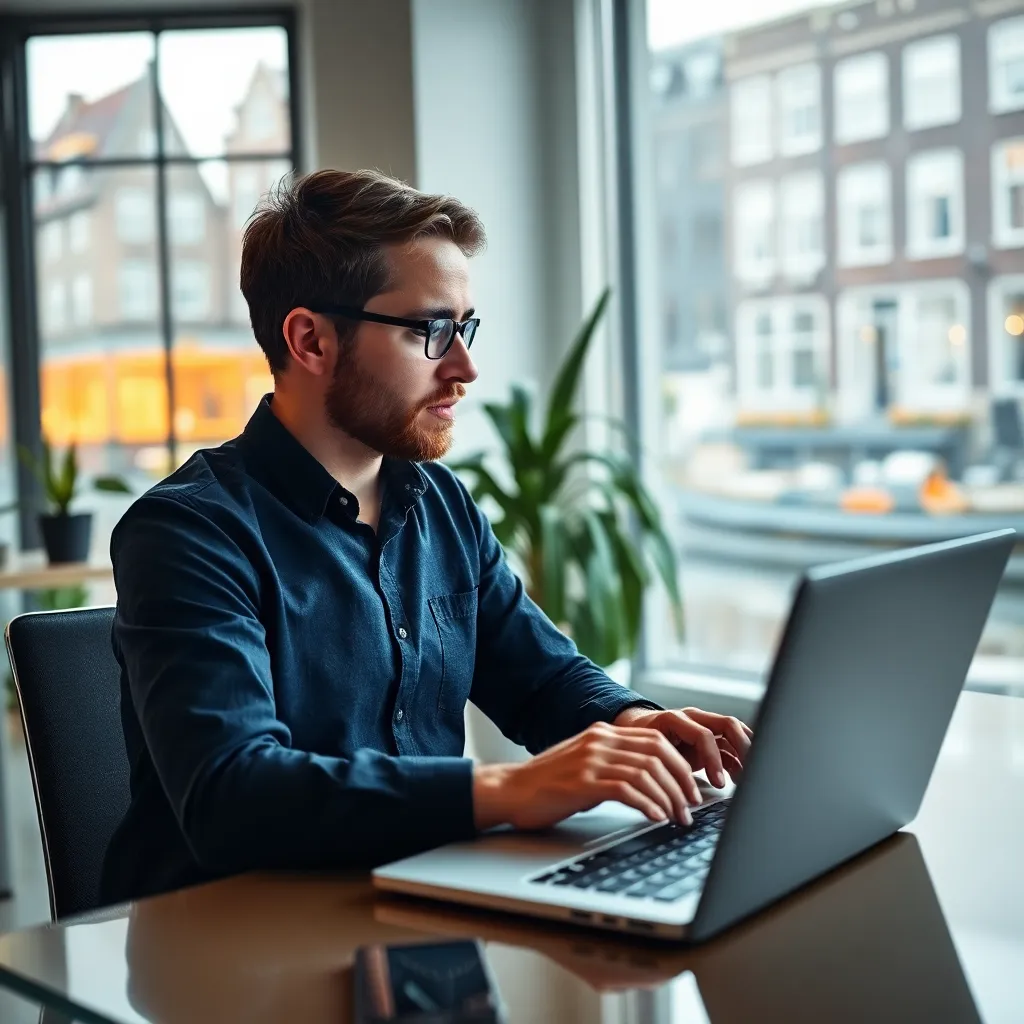 Nederlandse ondernemer analyseert digitale marketinggegevens op laptop