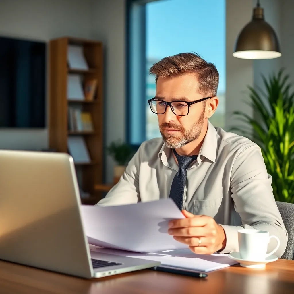 Ondernemer bestudeert juridische documenten voor bedrijfsregistratie